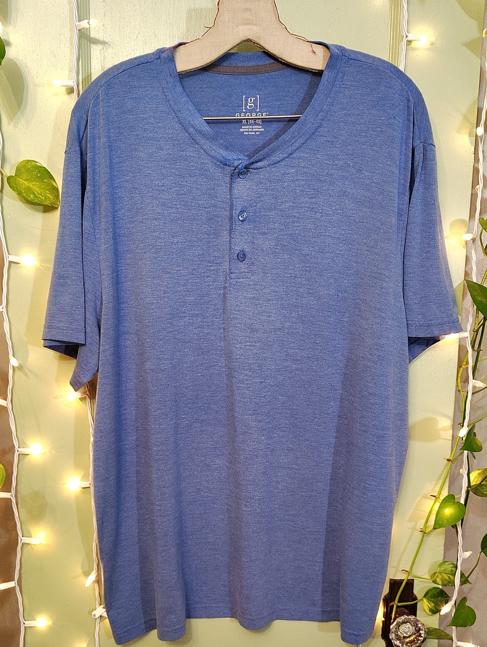Men's George Blue Short Sleeve Henley Crew T-shirt XL